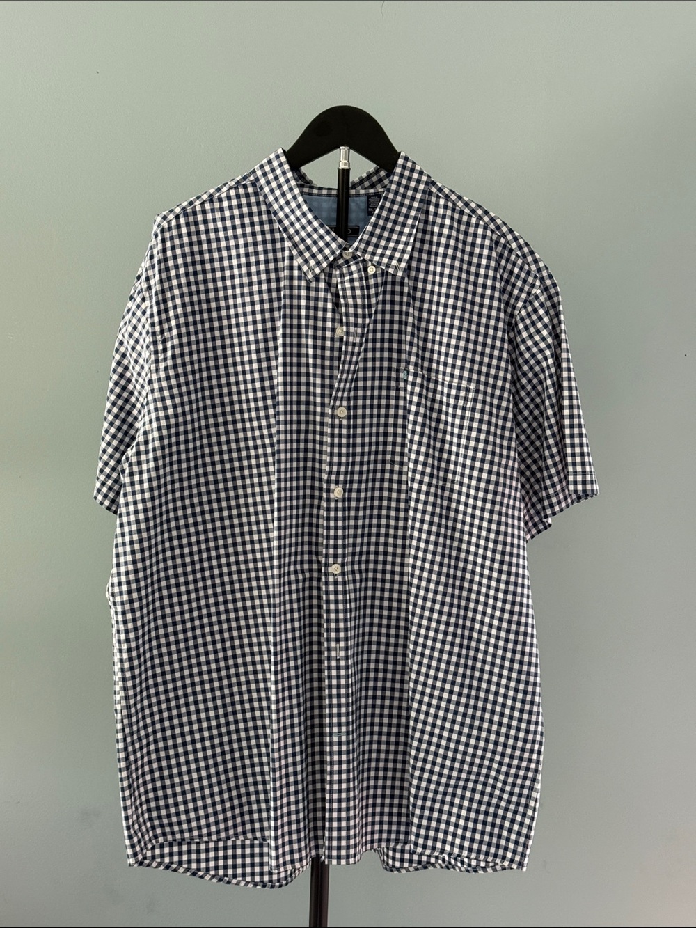 Izod Navy and White Gingham Short-Sleeve Button-Down Shirt